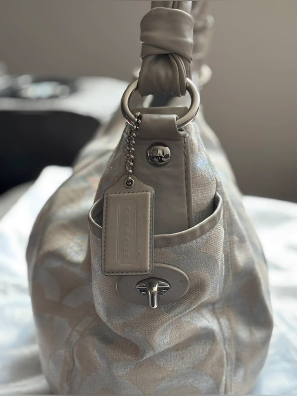 Coach “Parker” Metallic Signature Shoulder Hobo in Light Champagne - Picture 6 of 8
